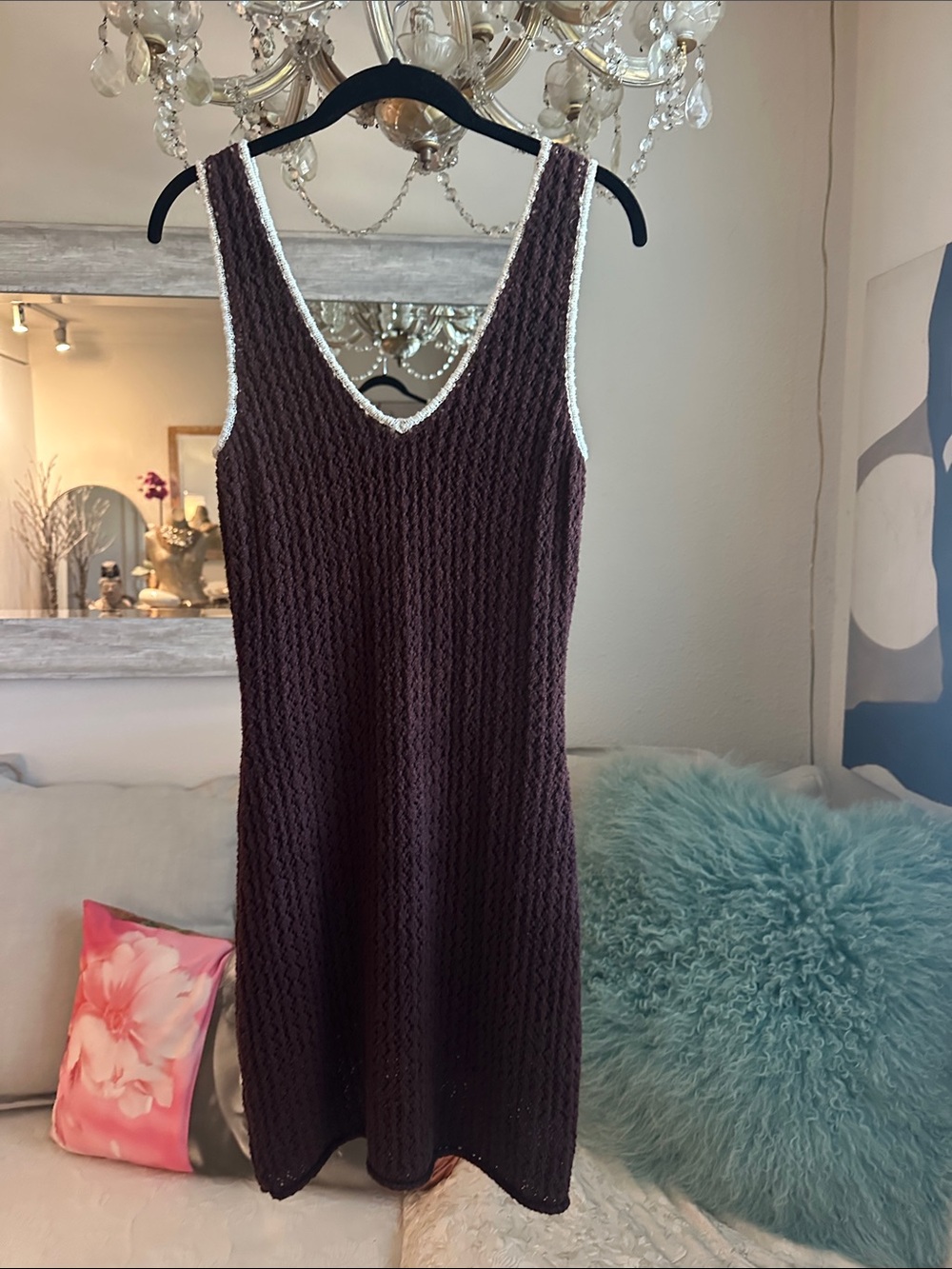 Z Supply Brown Sleeveless V-Neck Knit Dress with White Trim